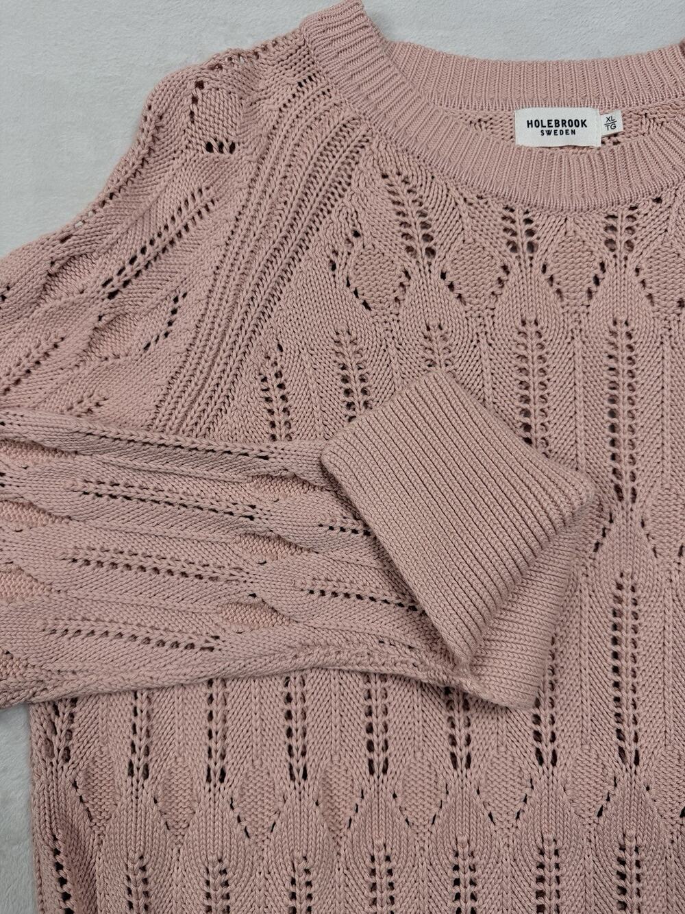 Holebrook Sweden 100% Natural Cotton Pointelle Knit Crewneck Sweater Pink XL